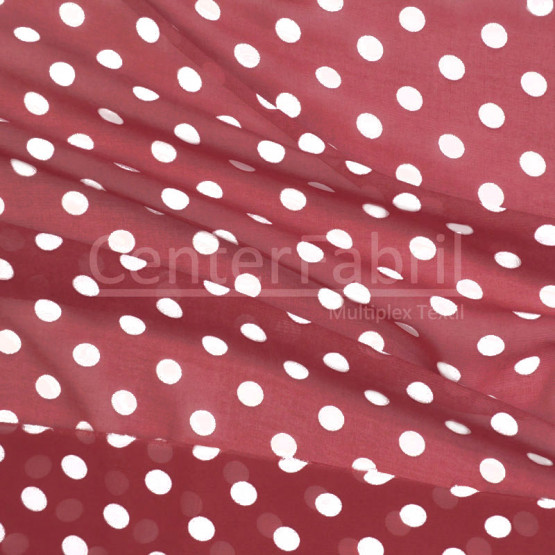 Tecido Mousseline Chiffon Estampado Bola Branco Fdo Vermelho Larg 147cm 100%Poliester.Conserv1-N/2-2/3-2/4-5/5-3/6-1