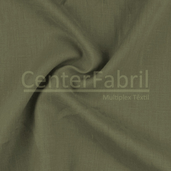 Tecido Cambraia Linho Verde Militar Lg145cm 100%Linho ref.180/201 cor10474- 125 gr/m²