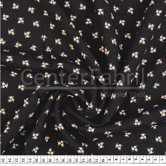 Tecido Viscose Estampa  Flor Miúda Fdo Preto Larg 140cm 100%Viscose. 121gr/m² Conserv1-H/2-2/3-3/5-3/6-1