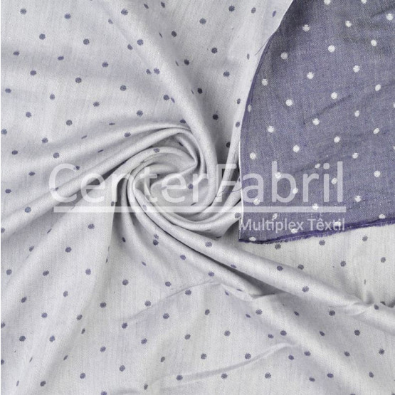 Tecido Chambray  Estampa Pois Marinho Larg 1,50m -100%Algodão. Conserv1-J/2-3/3-3/4-3/5-2/6-8/6-4