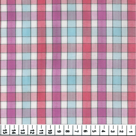 Tecido Tricoline Xadrez Rosa, Azul e Vermelho Fio Tinto Larg 150cm 100%algodão 112gr/m2