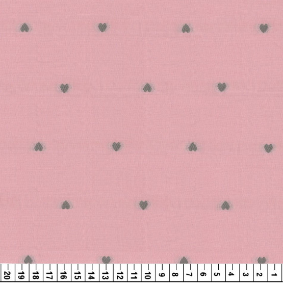 Tecido Tricoline Jacquard Coração com fundo rosa - 87%algodão/13%poliester Preço por Metro