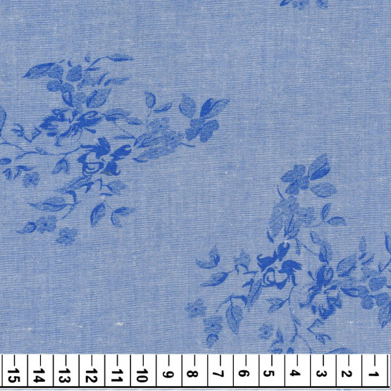 Linho/algodão fio tinto Mescla Azul com Flores - 73%Algodão/27%Linho - Preço por Metro