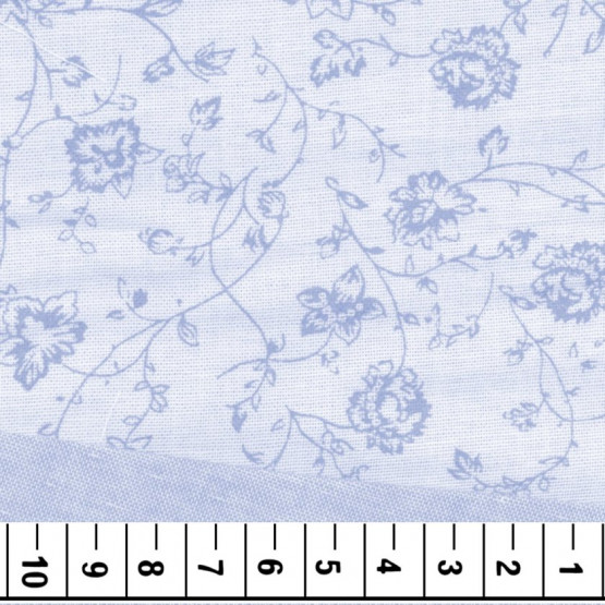 Tricoline Jacquard fio tinto dupla face Branco com Flores Azul Claro -100%algodao Preço por Metro