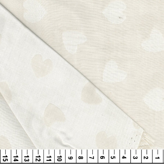 Tecido Tricoline Jacquard Fio Tinto Dupla Face Bege com coração branco -100%algodao Preço por Metro
