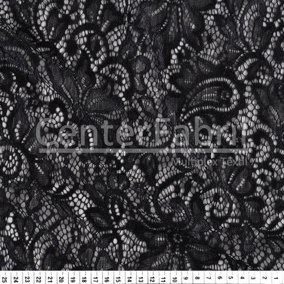 Tecido Renda Samanta Preto Larg 150cm 92%Poliamida/8%Elastano 133gr/m2. Conserv. 1-H/2-2/3-3/5-3/6-8