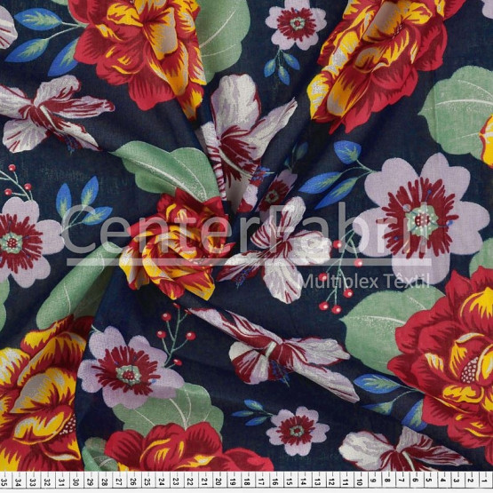 Chitão Estampado 100% algodão Larg.140cm FUNDO MARINHO