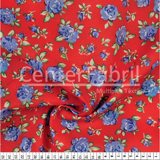 Tecido Gorgurinho Estampa Chitão Vermelho Larg150cm 50%Algodaõ 50%Poliester 123gr/m2