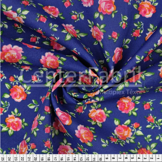 Tecido Gorgurinho Estampa Chitão Royal Larg150cm 50%Algodaõ 50%Poliester 123gr/m2