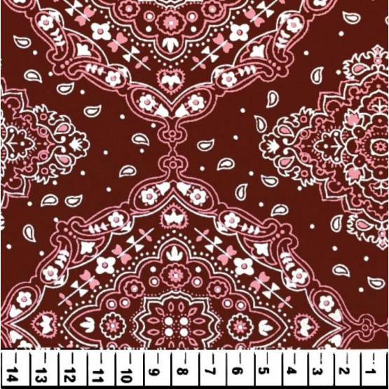 Tricoline estampa bandana rosa e fundo marrom 100%algodão