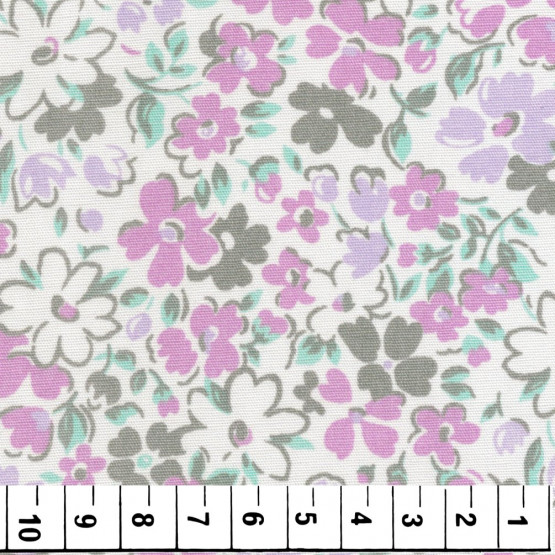 Tecido Tricoline Floral Rosa e Fundo Gêlo Larg 1,47mt 100% algodão