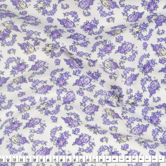 Tecido Tricoline Tropical Estamp Flor Miuda Lilas Fdo Bco Lg1,40cm 100%Algodão