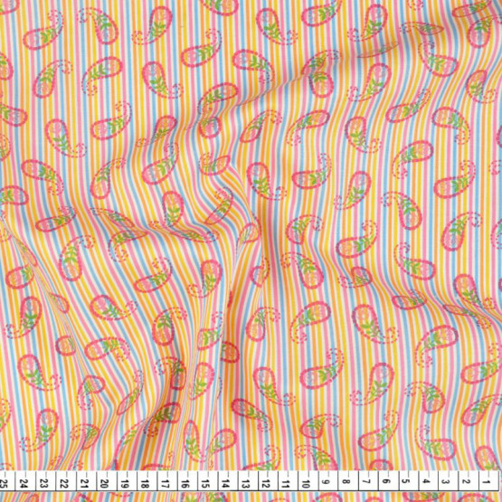 Tecido Tricoline Estampa Listras com Cashmere Larg147cm 100%Algodao