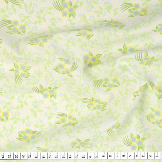 Tecido Tricoline Estampa Floral Peq Verde Fdo Cru Larg 147cm 100%Algodão