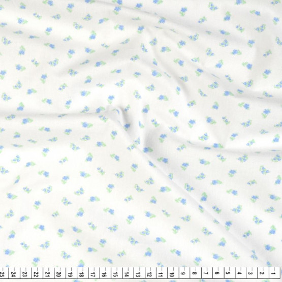 Tecido Tricoline estampa Florres Miudaa azul fdo branco Larg 1,47mt 100% algodão