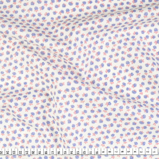 Tecido Tricoline estampa floral pequeno azul fdo cru Larg 1,47mt 100% algodão