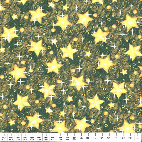 Tecido Tricoline Natal - Estrelas Amarela fundo Verde - 100%algodão Preço por Metro