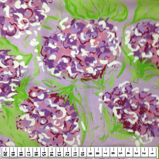 Tecido Tricoline Estampa Floral Verde e Roxo Fdo Lilas Larg, 147cm 100%Algodão Promo de R$26,90 por