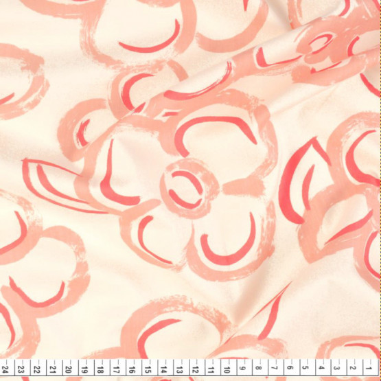 Tecido Tricoline Estamp Flor Vermelho Fdo Salmão CL Larg.147cm 100%Algodão Promo de R$26,90 por