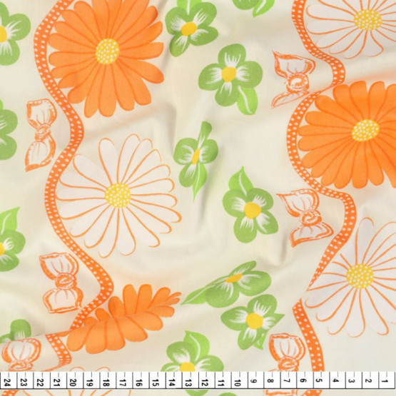 Tecido Tricoline Estampa Floral  Laranja/Verde Fdo Cru Larg, 147cm 100%Algodão Promo de R$26,90 por