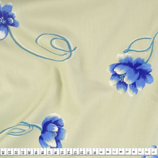 Tecido Tricoline Estampa Floral Azul Fdo Vde Larg,140cm 100%Algodão Promo de R$26,90 por