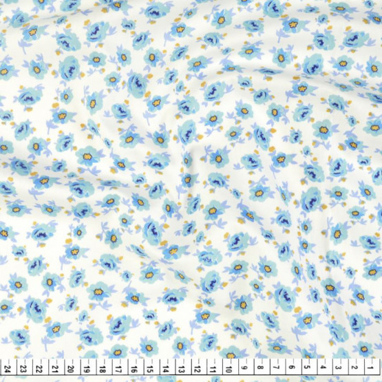 Tecido Tricoline Bonatella Estampa Flor Azul Fdo Bco  Lg1,40cm 100%Algodão