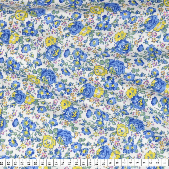 Tecido Tricoline estampa rosa azul fdo branco Larg 1,47mt 100% algodão