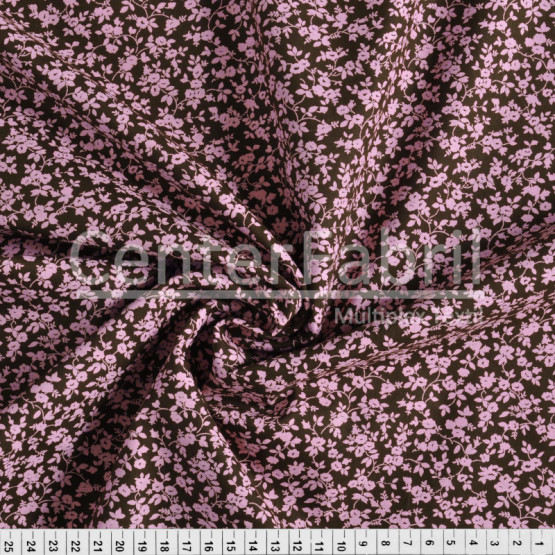 Tecido Tricoline Estamp Gold Fdo Marrom Floral Pequeno Rosa Larg 150cm 100%Algodao