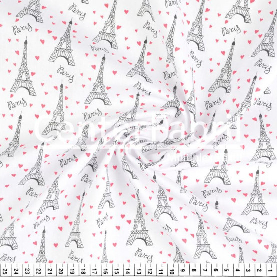Tecido Tricoline estampa Paris Fdo Branco Larg 147cm 100% Algodão 120gr/m2 Preço por Metro