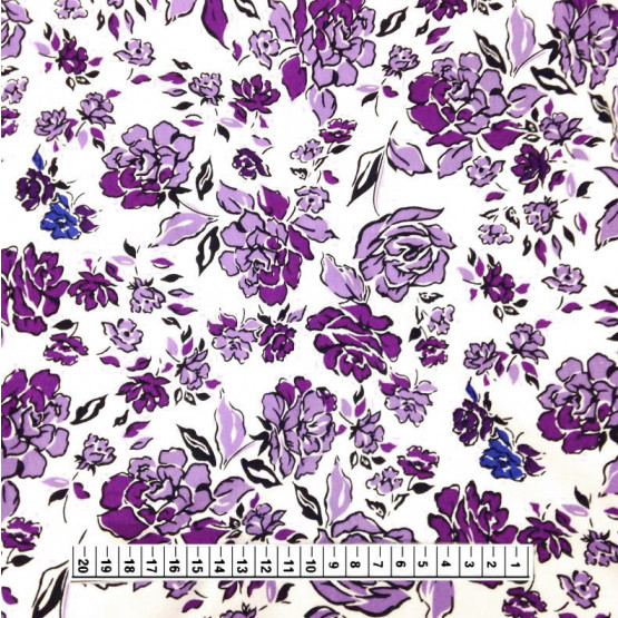 Tecido Tricoline Estamp Rosas em Lilás  fundo Branco Larg147cm 100%Algodao