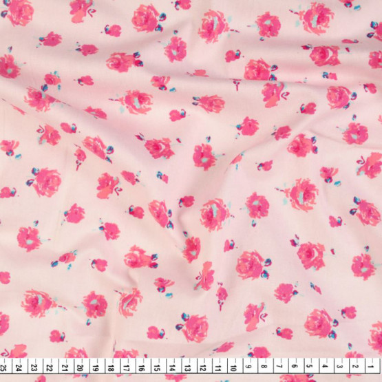 Tecido Tricoline Flores Rosas fundo Rosa Claro Larg 1,47mt 100% algodão