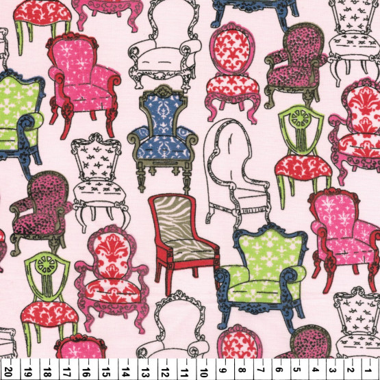 Tecido Tricoline Poltronas Vintage fundo Rosa Larg 1,47mt 100%algodão