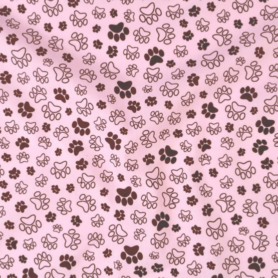 Tecido Tricoline Estampada Patas / Patinhas Fundo Rosa Larg 1,47mt 100% algodão Preço por Metro
