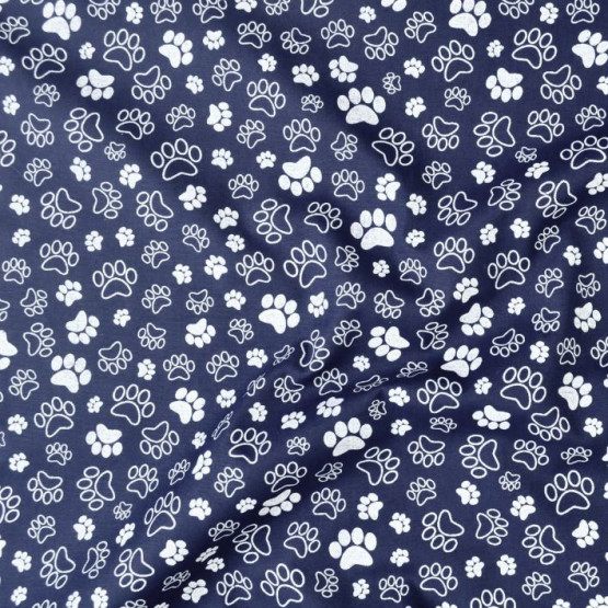 Tecido Tricoline Estampada Patas / Patinhas Fundo Marinho Larg 1,47mt 100% algodão Preço por Metro