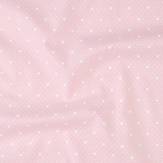 Tecido Tricoline Estampa Bolinhas Brancas Fundo Rosa Larg 1,47mt 100% algodão Preço por Metro