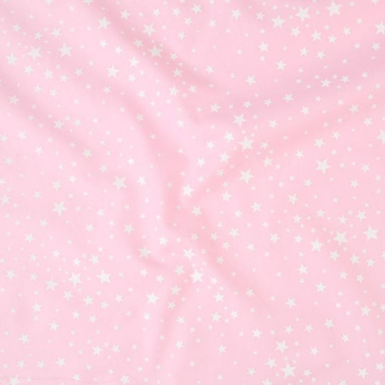 Tecido Tricoline Estampa Estrelas brancas Fundo rosa Larg 1,47mt 100% algodão Preço por Metro