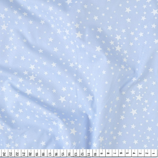 Tecido Tricoline Estampa Estrelas Brancas Fundo Azul Larg 1,47mt 100% algodão
