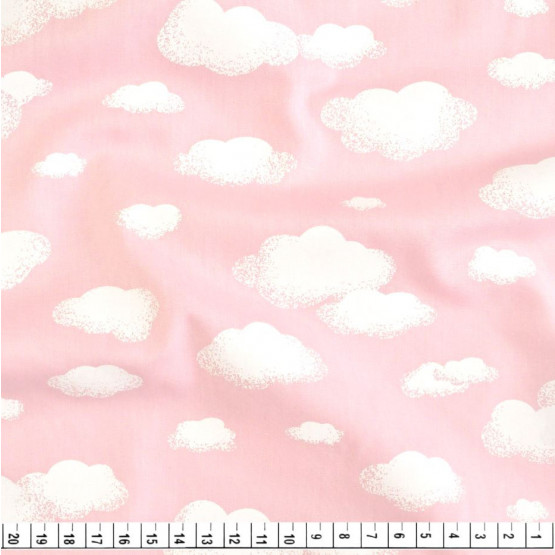 Tecido Tricoline Estampa Nuvem Fundo Rosa  Larg 1,47mt 100% algodão Preço por Metro -120gr/m² 