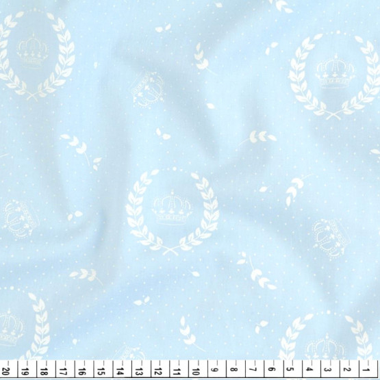 Tecido Tricoline Estampa Coroa Fundo Azul Larg 1,47mt 100% algodão Preço por Metro -120gr/m² 