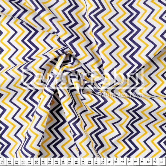 Tecido Tricoline estampa Chevron Marinho/Ouro Fdo Bco Larg 147cm 100% Algodão 120gr/m2 Preço por Metro