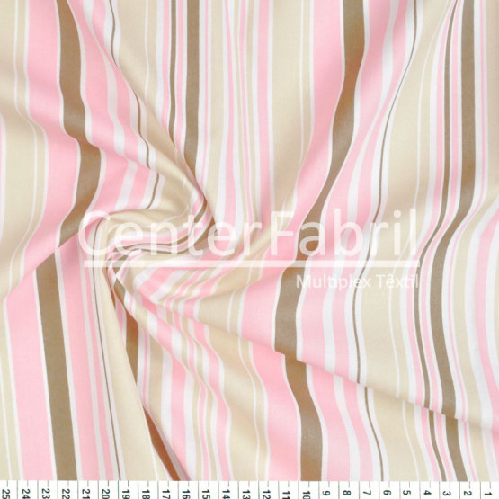 Tecido Tricoline Listrada Bge/Rosa/Marrom Larg 1,47mt 100% algodão Preço por Metro -120gr/m² 