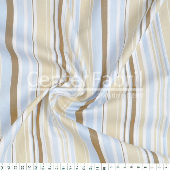 Tecido Tricoline Listrada Bge/Azul/Marrom Larg 1,47mt 100% algodão Preço por Metro -120gr/m² 