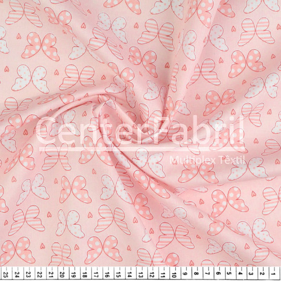 Tecido Tricoline estampa Borboleta Rosa Larg 1,47mt 100%algodão Preço por Metro -120gr/m2