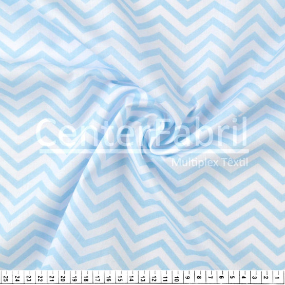 Tecido Tricoline estampa Chevron Azul Claro Larg 147cm 100% Algodão 120gr/m2 Preço por Metro
