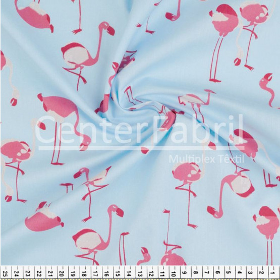 Tecido Tricoline estampa Flamingo Rosa Larg 1,47mt 100%algodão Preço por Metro -120gr/m2
