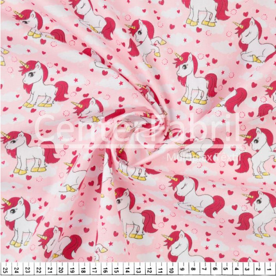 Tecido Tricoline estampa Unicornio Pink Fdo Rosa Larg 147cm 100% Algodão 120gr/m2 Preço por Metro