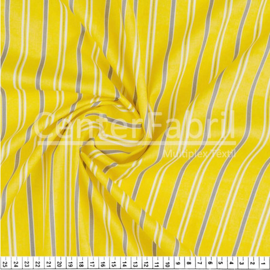 Tecido Tricoline Listrada Amarelo/Marinho/Bco Larg1,47mt 100%algodão Preço por Metro -120gr/m2