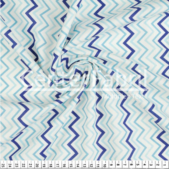 Tecido Tricoline estampa Chevron Azul Fdo Crú Larg 1,47mt 100%algodão Preço por Metro -120gr/m2