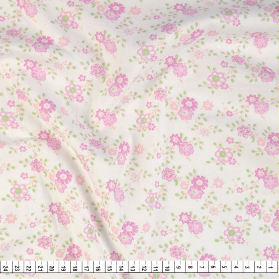 Tecido Tricoline Fancy Floral Rosa Larg, 147cm 100%Algodão