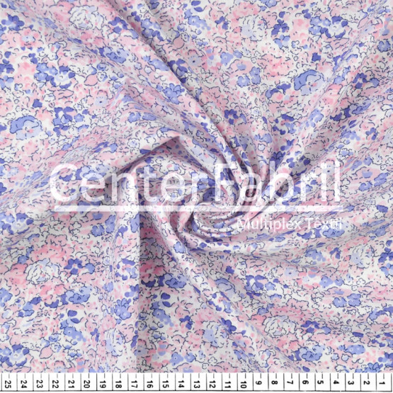 Tecido Tricoline Floral Rosa Azul Tina Larg 140cm 100% algodão 112gr/m2